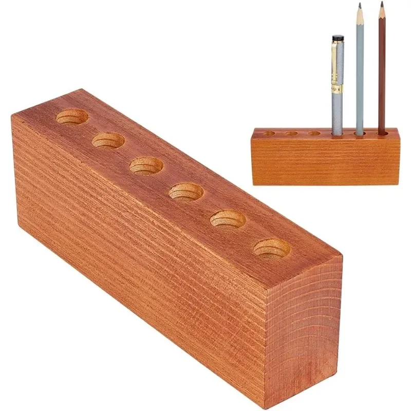 1 pc Holz Desktop-Stift halter mit 6 Löchern rundes Loch rustikalen Holz Bleistift Organizer Rechteck Sattel braun Stift Aufbewahrung werkzeug