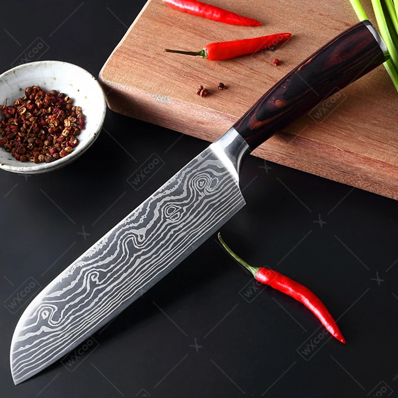 Profession elles japanisches Messer Kohlenstoffs tahl Santoku Küchenmesser japanischer Koch ergonomischer Griff Küchenmesser und Zubehör Image