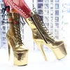 Magische Laserfarbe, glänzendes Gold und Silber, High Heels, 20 cm, Plattform, Pole Dance-Stiefel, Damen-Modell, Laufsteg-Performance-Schuhe