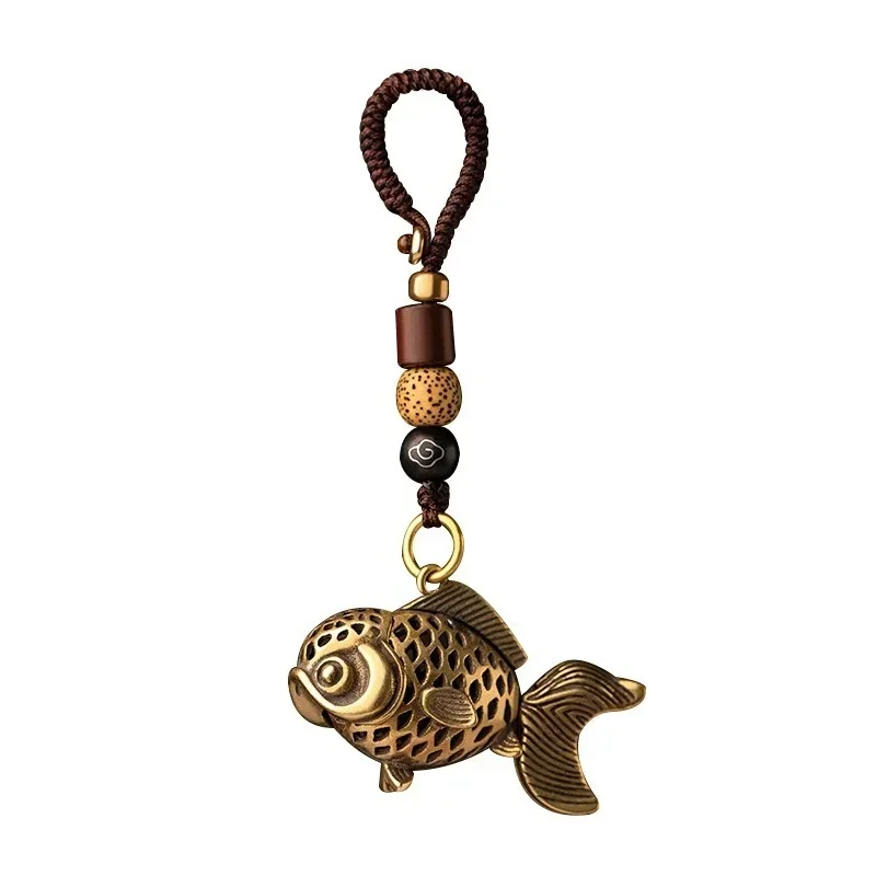 Retro Messing Lucky Fish Lanyard Anhänger hängender Schmuck handgefertigte gewebte Seil Schlüsselanhänger Charms Auto Schlüsselanhänger Anhänger für Halskette Image