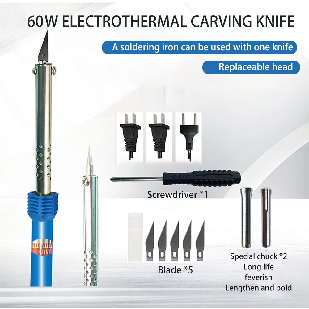 9-teiliges Set elektrisches Heißmesserschneider-Werkzeugset mit Lötkolben zum Schnitzen, Mehrzweck-Kunststoff-Vinyl, US/EU-Stecker Image