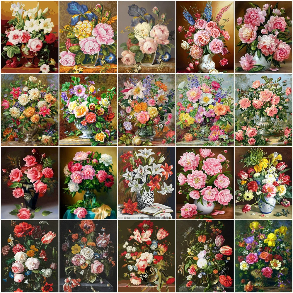 Momoart Neuheiten Blumen Malen Nach Zahlen Vase Kits Bild Pfingstrose Zeichnung Auf Leinwand Bild Für Wohnzimmer Dekoration Image