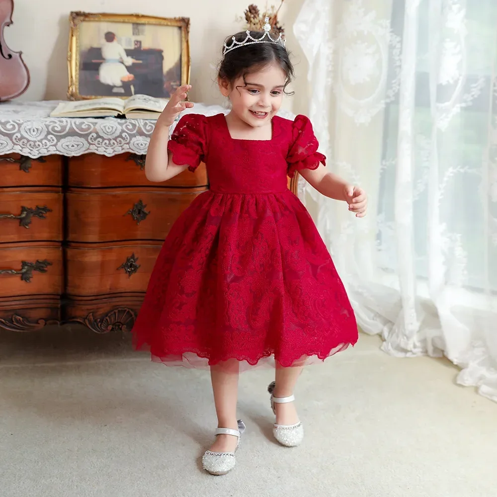 Sommer Vintage 1. Geburtstags kleid für Baby Mädchen Spitze Blumen kleid Taufe Prinzessin Kleid Mädchen Kleider Party Kostüm Kleidung Image