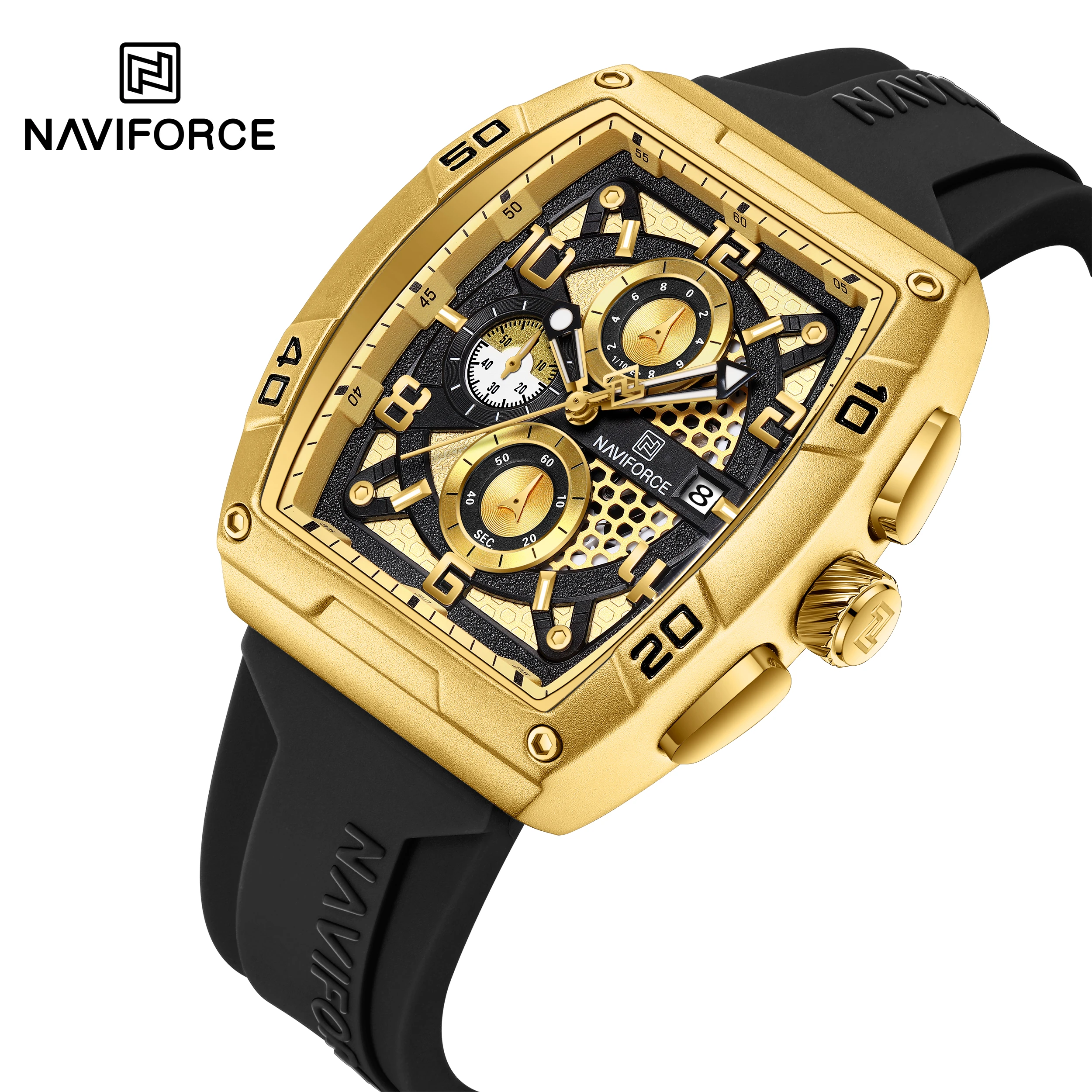 Mode Marke NAVIFORCE Männer Gold Design Quarz Uhren Casual Männlichen Armbanduhr Große Dia Multi-funktion PU Wasserdichte Uhr