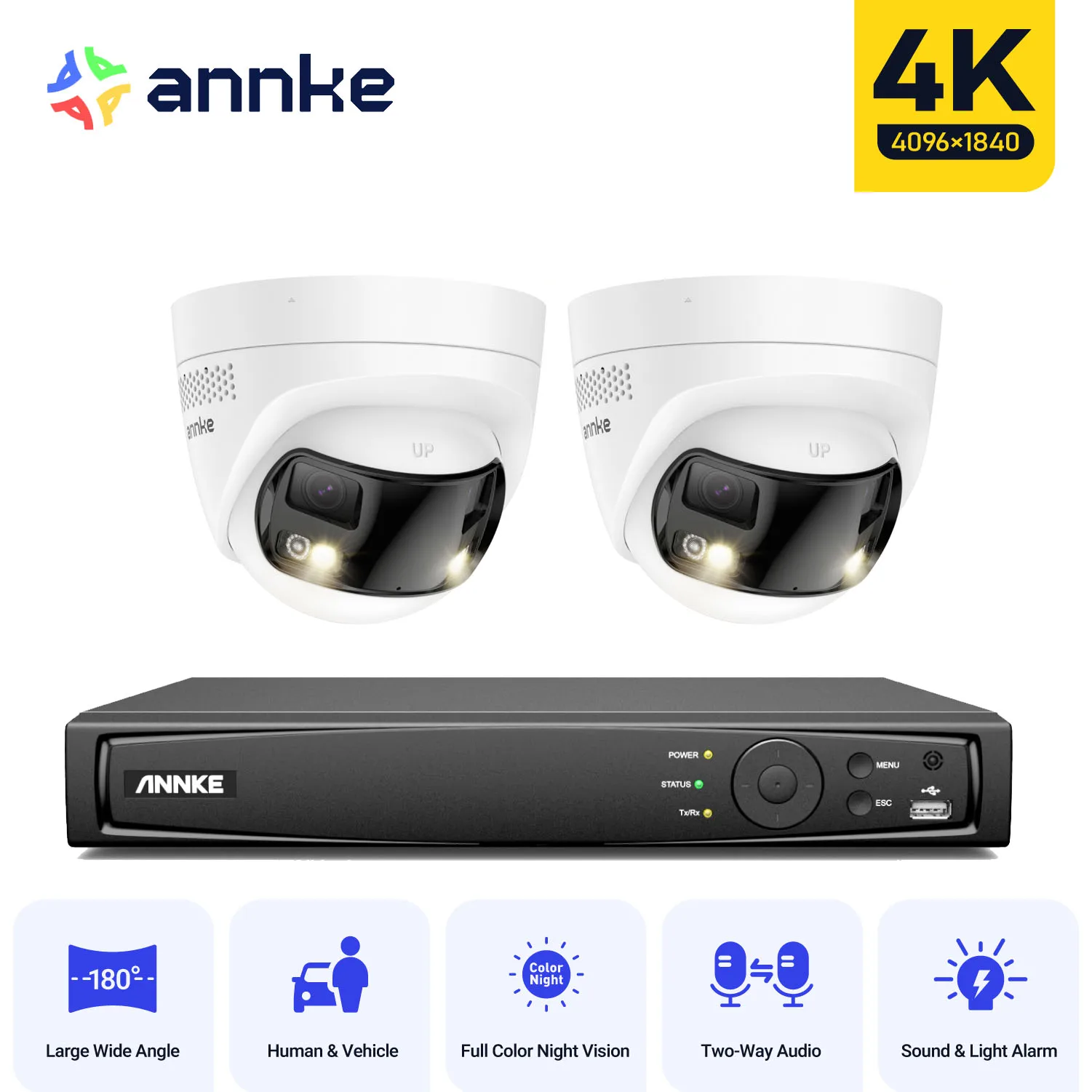 ANNKE Ultra HD 4K-Überwachungskamera, 180 Grad Panorama-IP-Kamera mit zwei Objektiven, 8 Kanäle, POE NVR, 2/4 Stück, 8 MP Überwachungskameras-Set