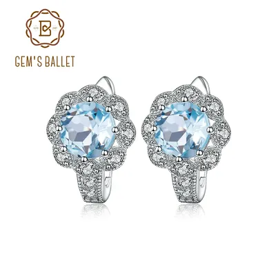 Gem's Ballett natürliche himmelblaue Topas Edelstein Ohrringe echte 925 Sterling Silber Halo