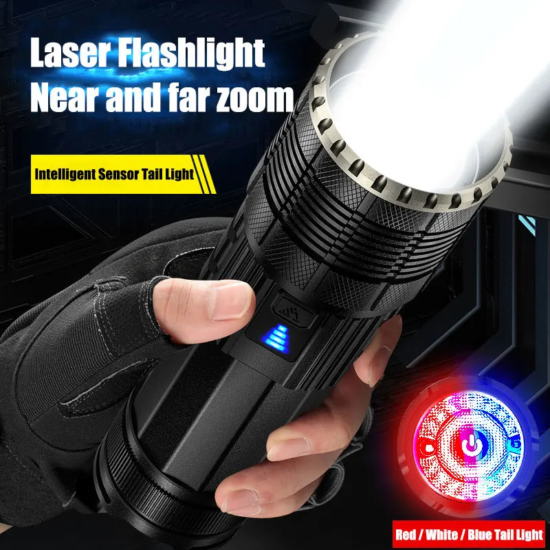 Laser super helle Lumen taktische Taschenlampe Outdoor-Langstrecken-Taschenlampe Hochleistungs-Teleskop-Zoom Notfall-Taschenlampen Image