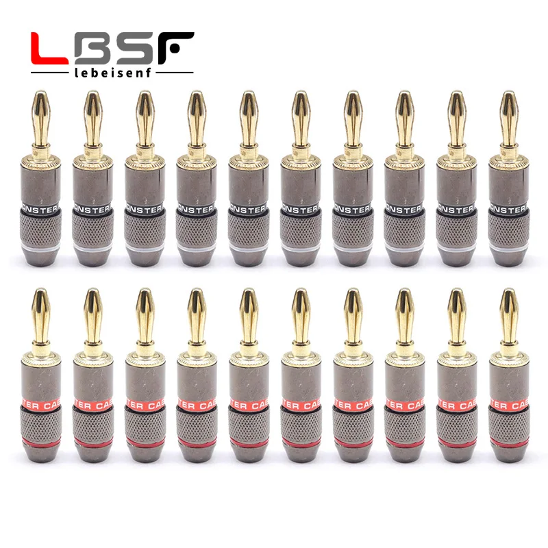 20 stücke/10pairs Monster Banana Stecker 24K Vergoldet Reinem Kupfer Lautsprecher Adapter Schraube Lautsprecher Stecker Audio anschlüsse Image