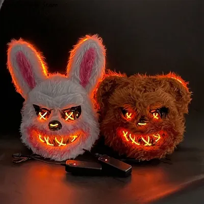 LED leuchten Maske Maskerade glühende Voll gesichts masken Horror blutige Kaninchen Bär gruselige Killer Maske Halloween Rollenspiel Requisiten Image