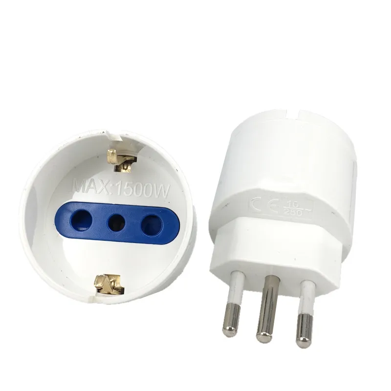 Europäischer Eu-Stecker nach Italien, Standard-Netzteil, Steckdose, 10 A, Reisekonverter, AC 110–250 V, Netzstecker Image