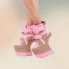 Rosa braun Riemchen Haken Design seltsamen Stil Absätze Stiefel schnüren Frauen Schuhe Mode Party
