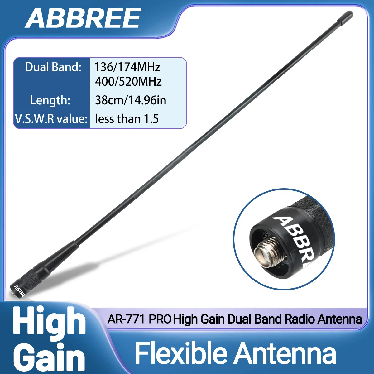 ABBREE AR-771 PRO SMA-Buchse VHF UHF Dualband-Antenne für Walkie-Talkie Baofeng UV-5R UV-21 k6 Quansheng UV K5 (8) Amateurfunkgerät Image