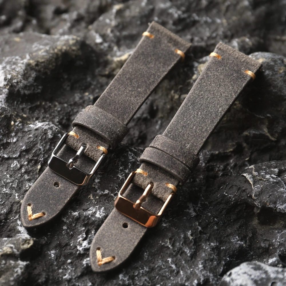 Handgefertigtes britisches Charles Stead STONE Rock Grey Rindslederarmband, 18 19 20 21 22 mm weiches, schmales Armband im Vintage-Stil, Schnellverschluss-SM-Größe