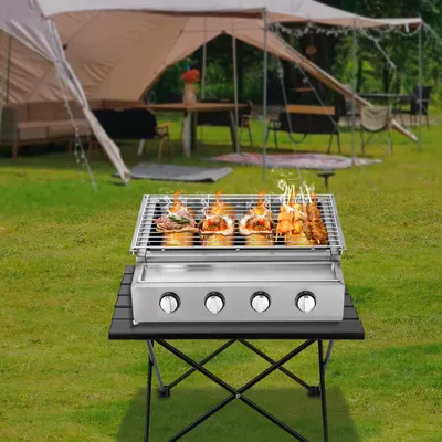 Outdoor-Kochen kommerziellen Gas grill Beruf tragbare Edelstahl rauchfreien Grill Grill Keramik 4 Brenner