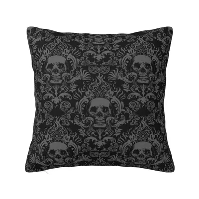 Benutzerdefinierte Vintage Halloween Gothic Black Skull Damast Kissenbezug 35x35 cm Samt Polyester Image