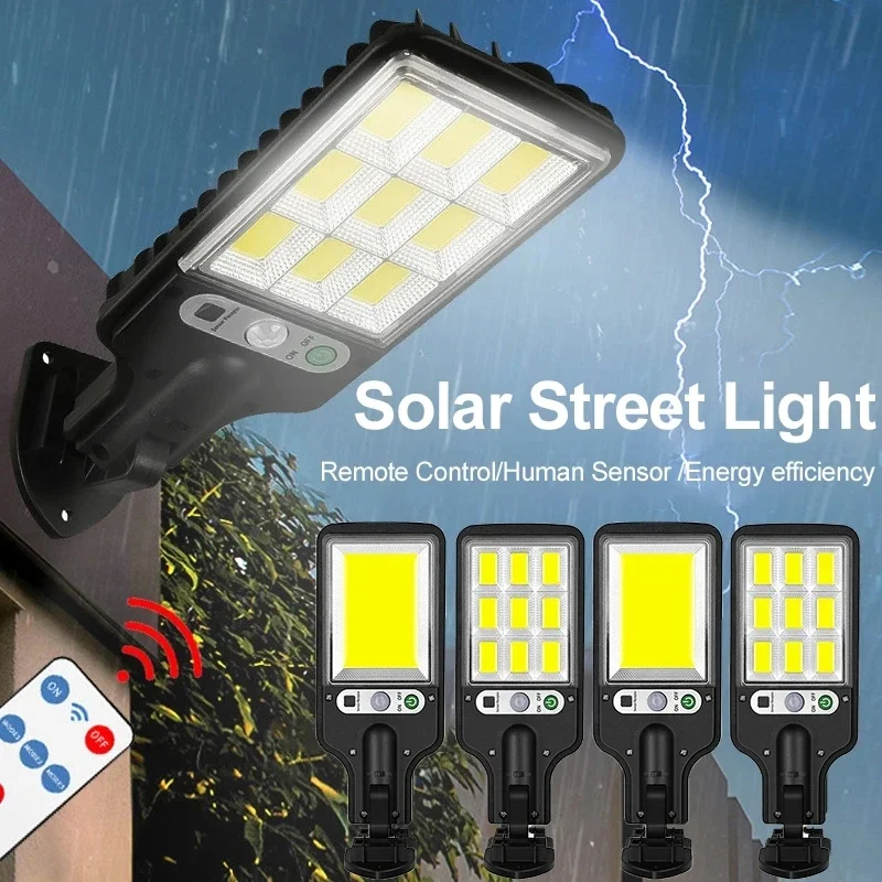 Leistungsstarke COB-Sensor-Straßenlaterne für den Außenbereich, wasserdicht, Sicherheits-Solarlampen für Garten, Terrasse, Weg, Fernbedienung, Lichtpflanze