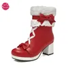 Winter mit hohen absätzen Lolita Stiefeletten Faux Pelz Wasserdichte Plattform Dicken Boden Nette Bogen Rot Rosa Schwarz Frauen Schuhe größe 34-43