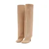 2024 Damen-Kniehohe Wildleder-Stiefel mit breiter Wade – quadratische Zehenpartie, Stiletto-Pull-On-Reitstiefel, schicke Freizeitschuhe