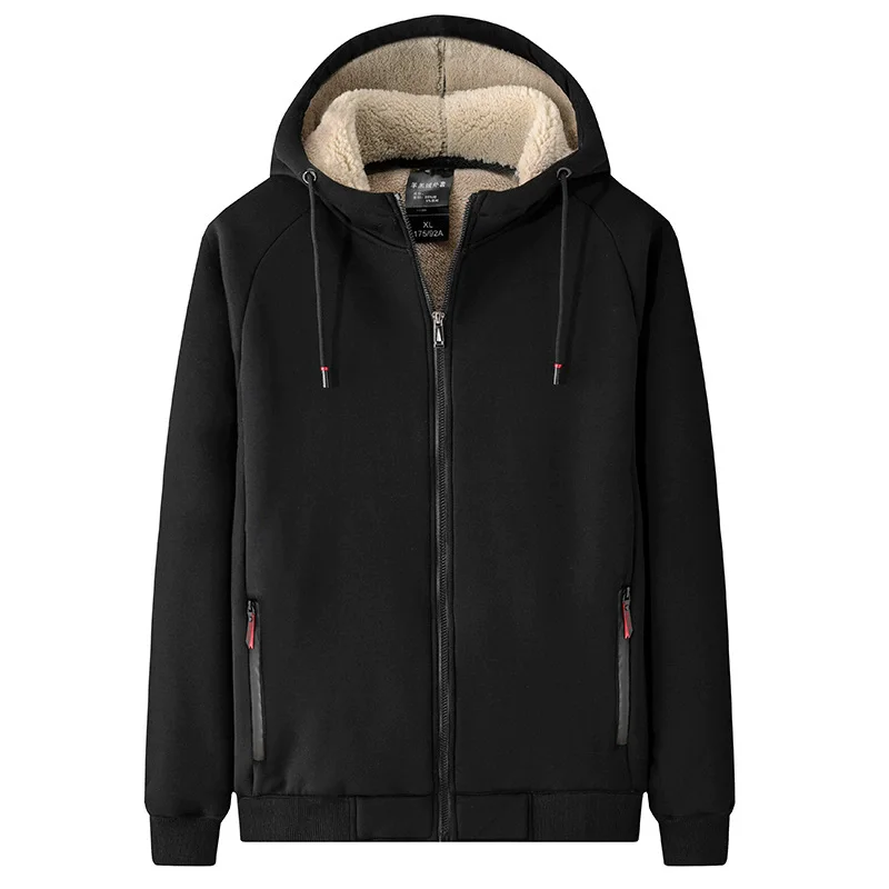 2025 Winter Warme Jacke Männer Dicke Fleece Mit Kapuze Zip Taschen Schwarz Grau Thermische Mantel Männer Casual Jacken Plus Größe 6Xl 7Xl 8Xl