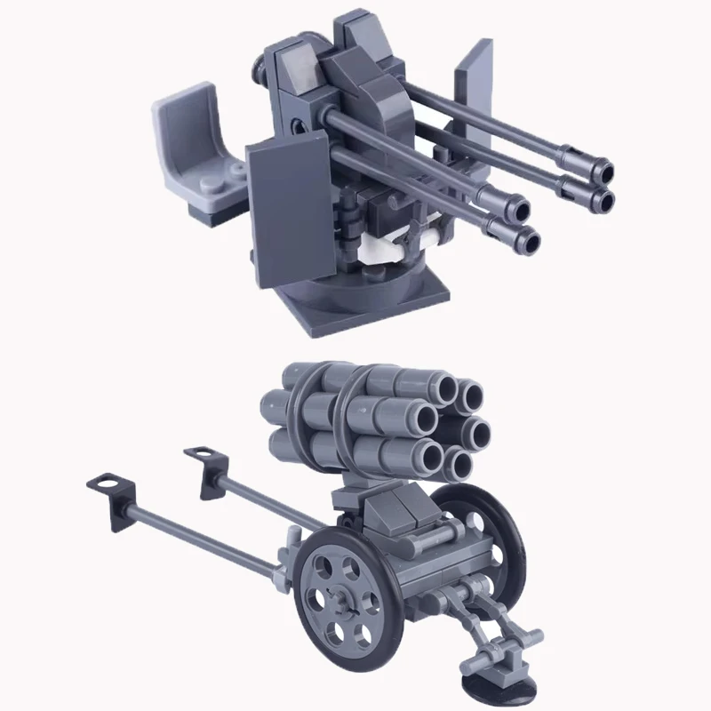 Militärische Bausteine, Soldatenfiguren, Geschenke, Waffen, Ausrüstung, 12 mm, Flugabwehrkanone, 6 Raketenwerfer, MOC, Mini-Steine QT014 Image