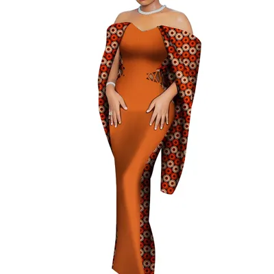 Bazin Riche African Dresses for Woman Vestidos Fashion Robe Africaine Bat Sleeve Long Dresses Lady Dashiki Party Clothes WY8518