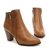 Frühling Herbst Frauen Stiefeletten Mode PU Leder Stiefel High Heel 8 cm Damen Schuhe Seite Zipper Kurze Stiefel für frauen Schuhe 2025