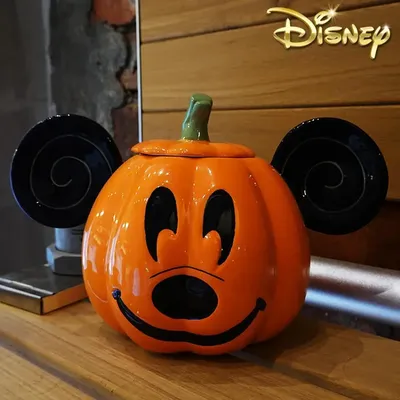 Disney Limited Edition Mickey Mouse Halloween Pumpkin Jack-o-lantern Cute Ceramic Candle Holder Decorative Ornaments Gift