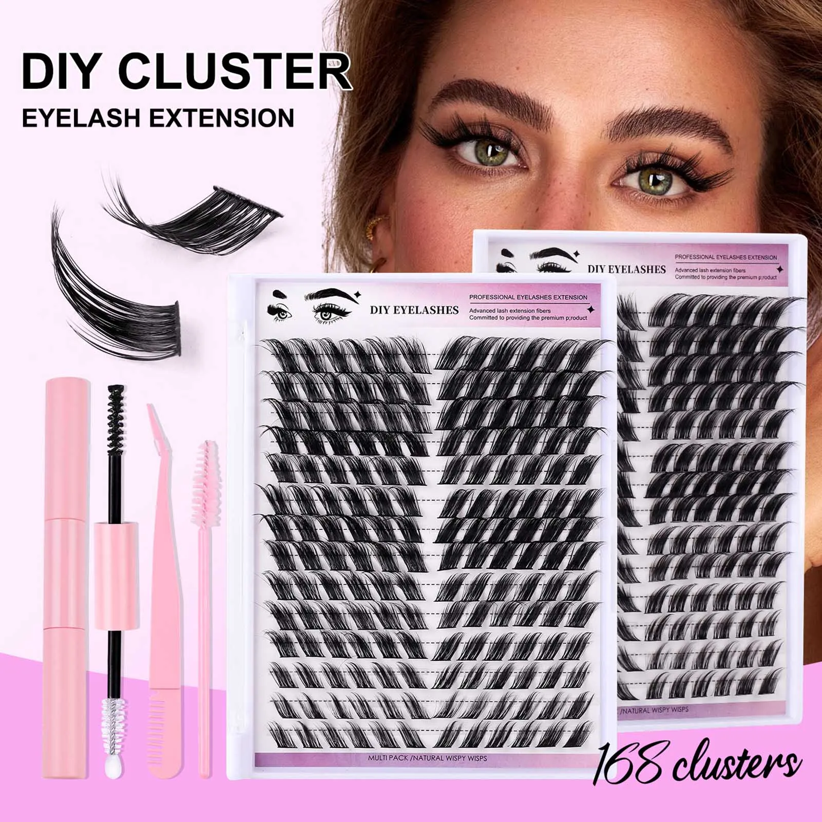 168 Clusters DIY-Wimpernverlängerungsset mit Bindung und Dichtung Wispy D Curl Einzelwimpern-Set für Wimpernverlängerungen für Anfänger Image