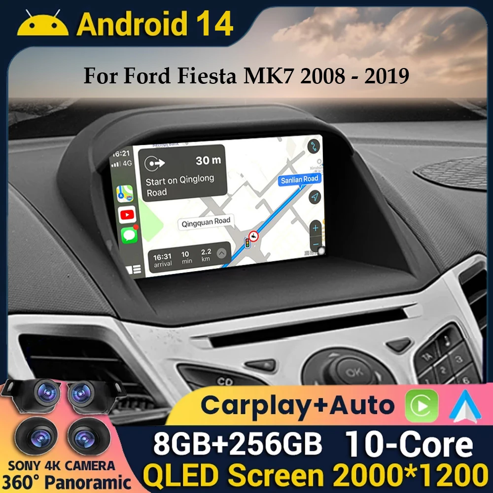 Android 14 Drahtlose Carplay & Auto Auto Radio Für Ford Fiesta 2009-2018 Navigation GPS DSP Carplay Multimedia video Player Stereo Image