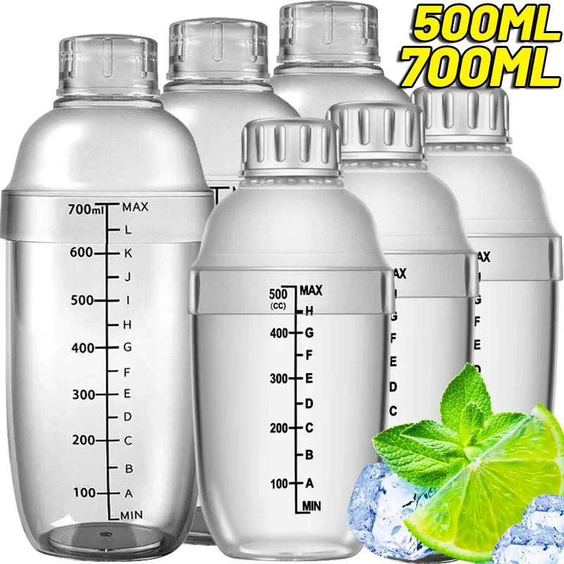 500/700ml Plastik Cocktail Shaker transparente Shake Tassen mit Skala Wein Getränk Mixer Shake Flaschen tragbare Bar Küchen utensilien
