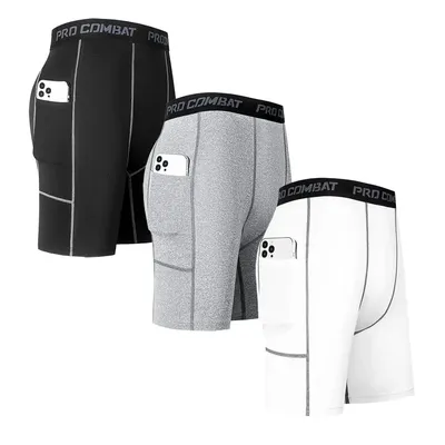 Herren Fitness-Shorts, Boxershorts, Schwarz, Grau, L, XL, XXL, Sporttraining, Elastizität, schweißableitend, schnell trocknend, enge Kompressionshose Image