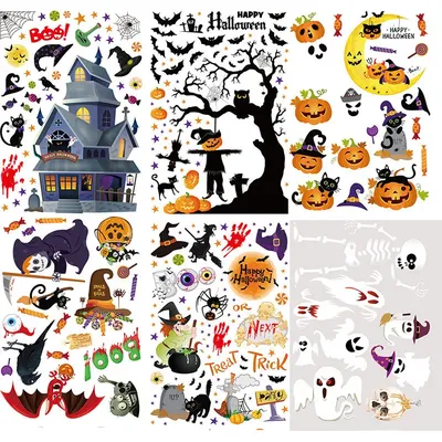 Halloween Fenster Aufkleber Horror Skelette Kürbis Spinne Fledermaus Geist Hexe Wanda uf kleber Image