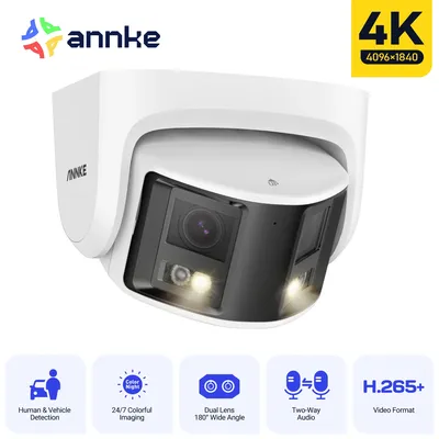 ANNKE 4K Panoramic 180° Security Camera Network IR Dual Lens POE Camera CCTV Video Outdoor Protection Surveillance Two Way Audio