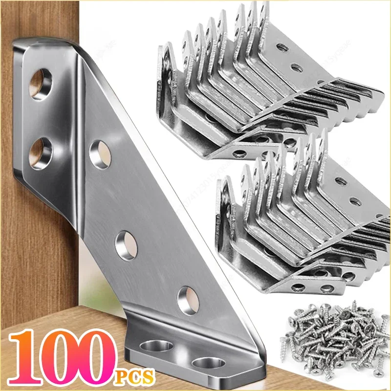 100 Stück Eckwinkel aus Edelstahl für Möbel, Winkel, Regalverbinder, Schrankstütze, Befestigungsrahmen, Eckstrebe mit Schraube