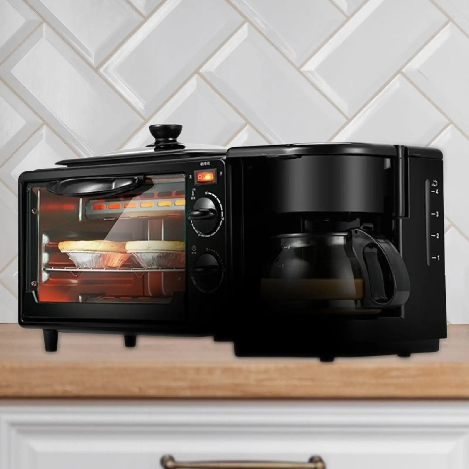 3-in-1-Frühstücksmaschine, Küchengeräte, vielseitiger Toaster mit Timer und Kaffeemaschine für Brot, Würstchen, Eier, Sandwich Image