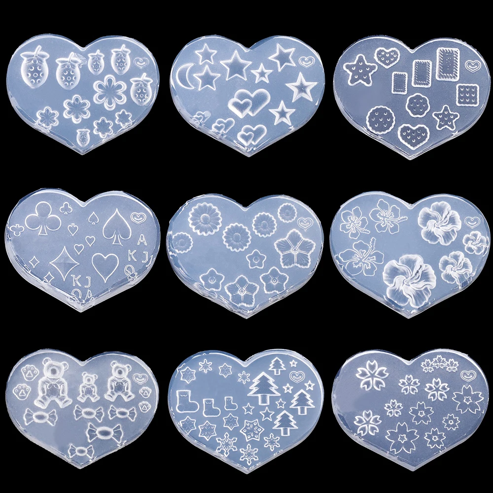 Winzige Perlen Krone Herz Stern Mond Herz Blume Nail Art Ohrringe Silikonform Schmuck Gusswerkzeug UV Epoxidharz Silikonform Image