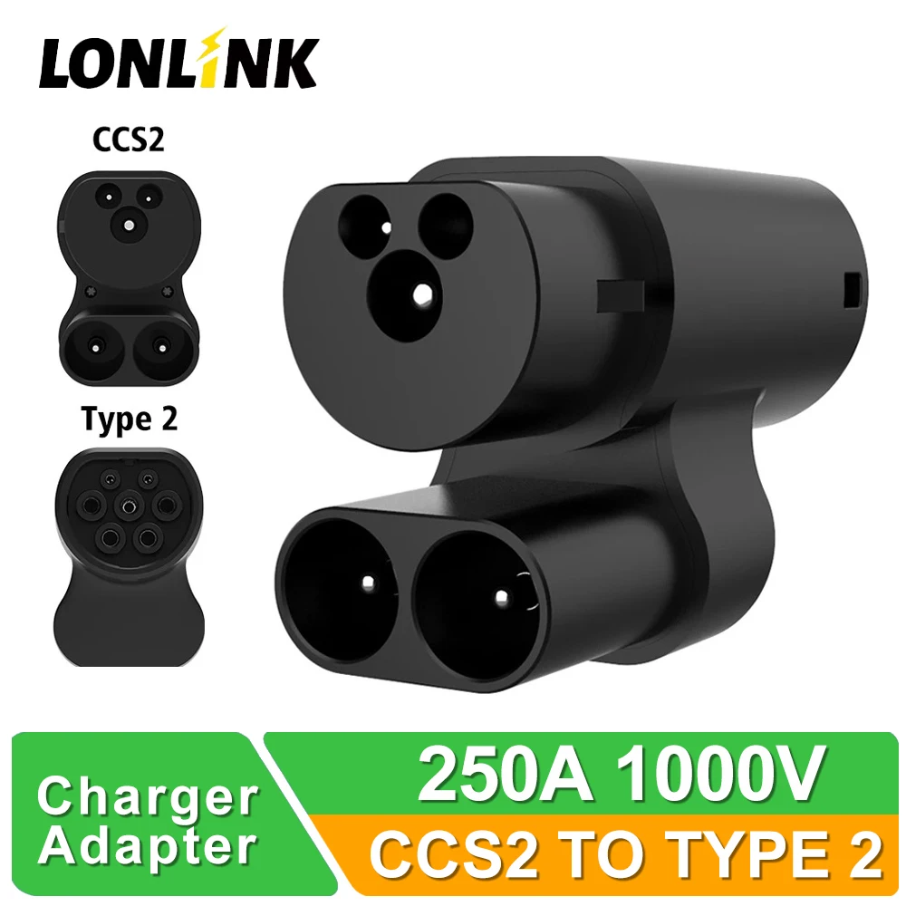 LONLINK CCS2 auf Typ 2 Tesla EV-Ladeadapter-Konverter CCS Combo 2 EV-Ladegerät, kompatibel mit Modell S/X Elektrofahrzeugen Image
