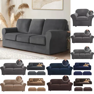 Thick Velvet Sofa Slipcover Stretch Plush Sofa Cover Luxury Modern Sofa Cover for Living Room Cushion Couch Furniture Protector