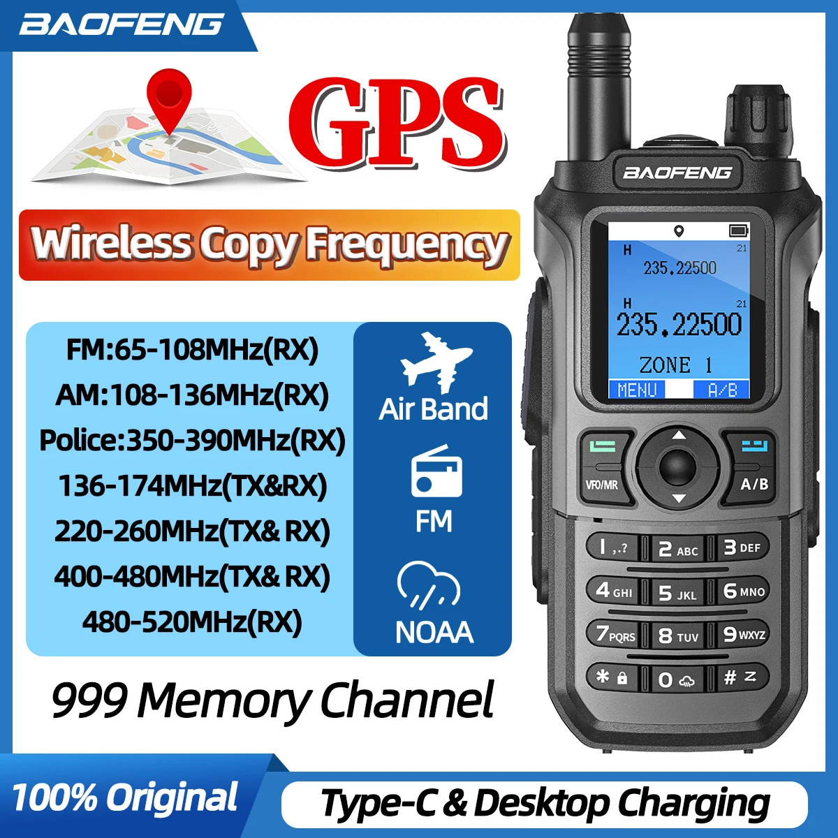 Baofeng UV-21 Pro Walkie Talkie GPS Long Range Mutli-Band Wireless Copy Frequency Typ-C Ladegerät Upgrade UV-17 PRO für Wandern Image