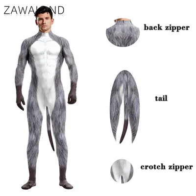 Zawaland Ganze Cosplay Kostüme Tier Full Cover Schnee Wolf 3D Gedruckt Fantasy Catsuit Erwachsene Unisex Zentai Anzug Body Image