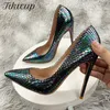 Tikicup glänzende Laser Krokodil Effekt spitze Zehen High Heel Schuhe für Party Kleid Röcke sexy Slip on Stiletto Pumps Größe 33-46