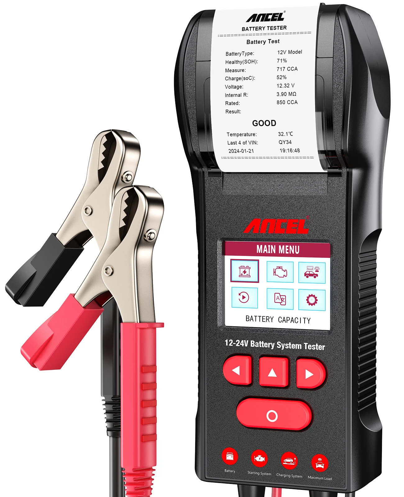 ANCEL BST600 Autobatterietester mit Drucker 12V/24V 100-2000CCA Batterietemperatur Lasttester Anlassen Ladesystem Test Image