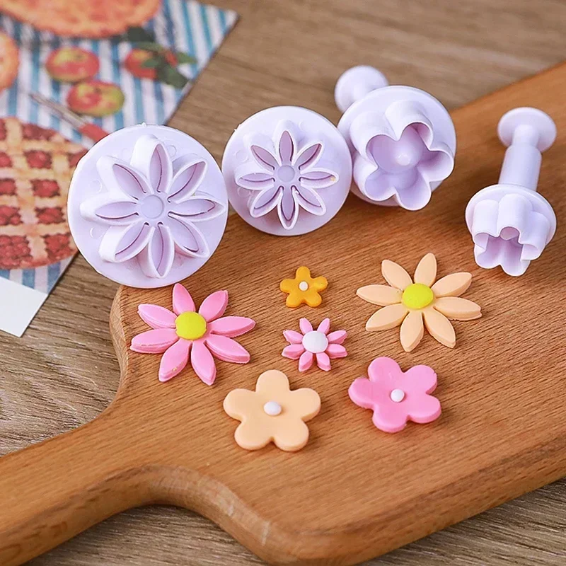 4/8pcs Pflaumen blume Gänseblümchen Blumen kuchen Kolben Fondant Aus stecher Form Pflaume Backen Dekorieren Keks stempel für Küc Image