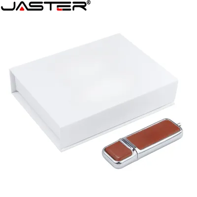 Jaster braun quadratisches Leder USB 2,0 Flash-Laufwerk 128GB weiß Memory Stick Papier Box Pen Drive Image