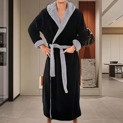 Gemütlicher Bademantel luxuriöser Herren-Kapuzen bademantel mit verstellbarem Gürtel Ultra weiche Image