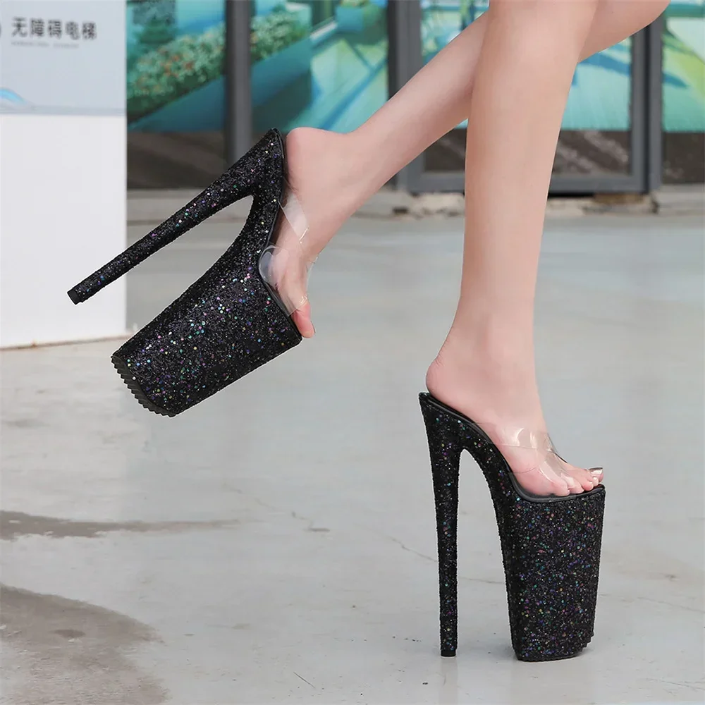 26cm/10 Zoll glänzende Kristall Pu High Heels Ultra High Heel Stripper Hausschuhe Sandalen Pole Dance Schuhe Party Modelle Bühnenshow Schuhe