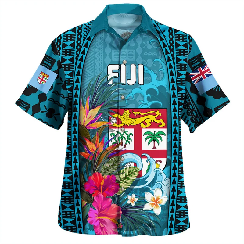 Sommer Hawaiian 3D BULA FIJI Flagge Emblem Druck Shirts Männer Philippinen Arm Mantel Grafik Kurzen Ärmeln Mode Kleidung Image