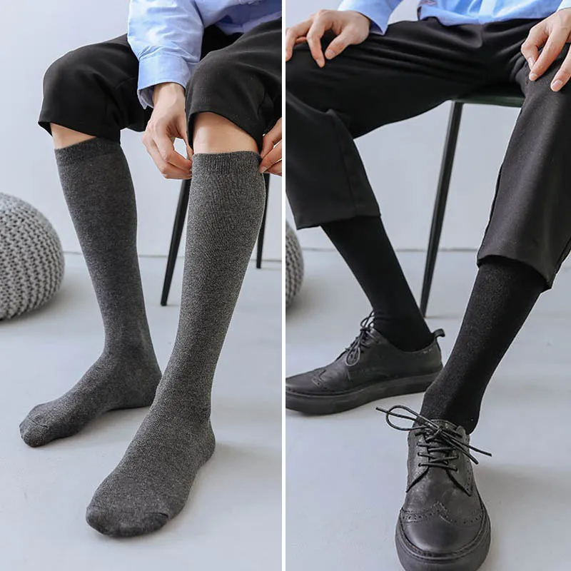 Männer Lange Socken Kniehohe Baumwolle Solide Business Weiche Elastische Party Kleid Formale Gentleman Strumpf Vier Jahreszeiten Sokken Marke Image