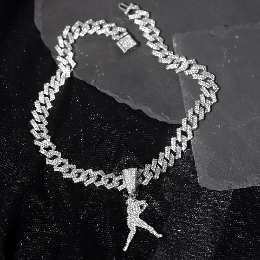 Hip-Hop Punk Baseball Anhänger Halskette Stilvolle Sport Stil Silber Kubanische Kette Baseballer Anhänger Trend Herren Party Schmuck Geschenk