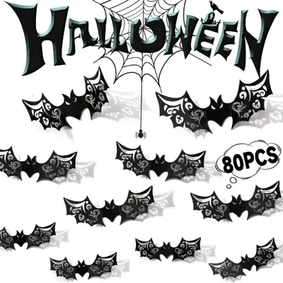 80/16 stücke Halloween 3d schwarze Fledermaus Wanda uf kleber DIY Fenster Wandt attoo Halloween Image